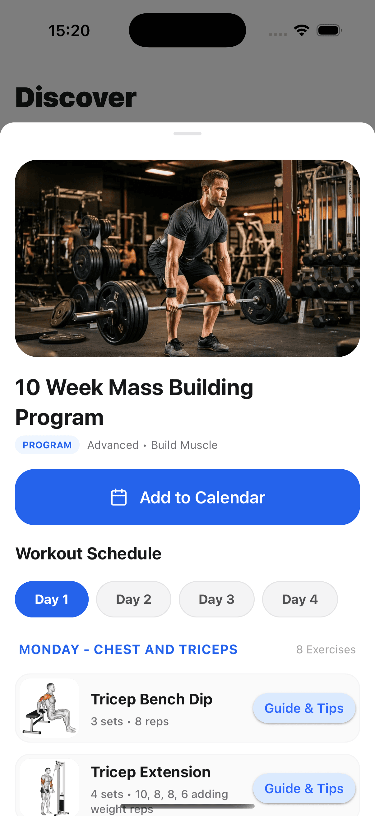 Workout planning calendar